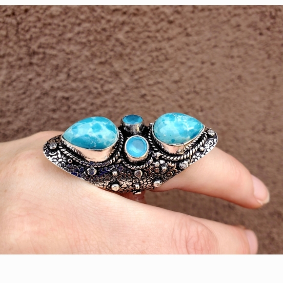 New Mosaic Jasper & Chalcedony 925 Silver Statement Ring. - Picture 5 of 16